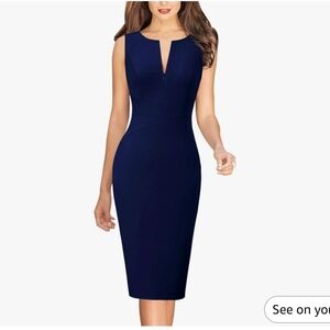 Elegant Navy Blue Sleeveless Sheath Dress, 3XL